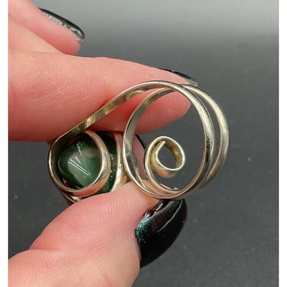 Adjustable Sterling Silver Ring Size 7/8 With Agate Stone Abstract Swirl Design - Picture 4 of 5